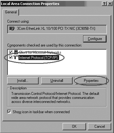 Windows 2000 W lewym dolnym rogu ekranu, przejdź do Start (Start) Panel sterowania (Control Panel). Następnie przejdź do Połączenia sieciowe i Internet (Network and Internet Connections).