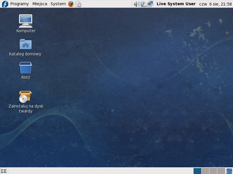 Witaj w Fedorze Rysunek 3. Pulpit systemu Fedora Live 7.