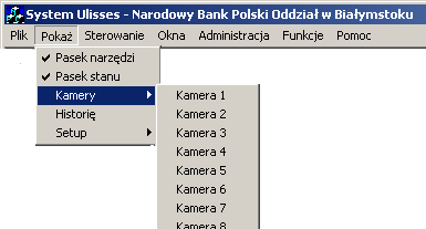 Przy aktywnym oknie kamery menu wzbogaca się o