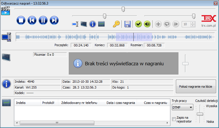 Do odtwarzania rozmów nagranych za pomocą rejestratorów TRX konieczny jest sprzętowy deszyfrator