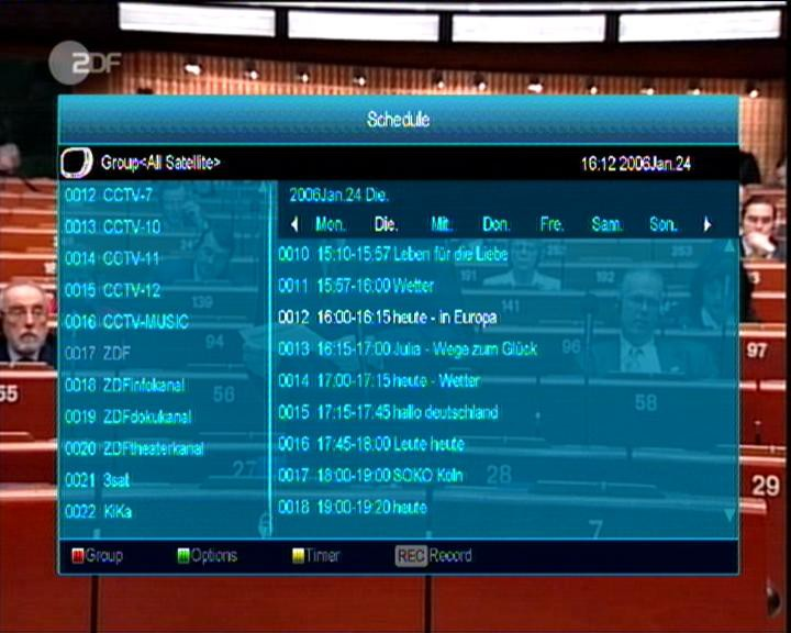 6 W menu EPG zostanie podświetlona jedna wybrać opcje wyświetlania EPG: teraz opcja; można ustawić czas nagrywania EPG, następne EPG, Więcej,