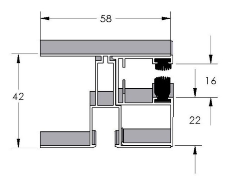 Wyposa enie dodatkowe w Roletach Nak³adanych - RN Dystans aluminiowy typ H - 42 x 58 mm z prowadnic¹ aluminiow¹ typ S do rolowanej siatki przeciwinsektowej Wystêpuje : - w