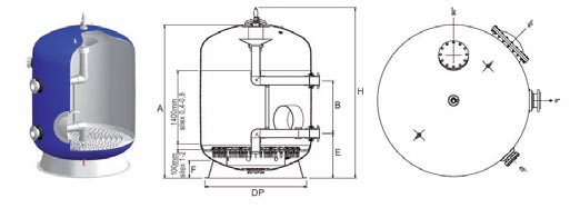 FILTRY DLA BASENÓW PUBLICZNYCH ZBIORNIK FILTRA IBIZA Zbiornik filtra wykonany z laminowanego poliestru, wzmocnionego włóknem szklanym z zaworem sześciodrożnym. Przeznaczone do basenów i SPA.