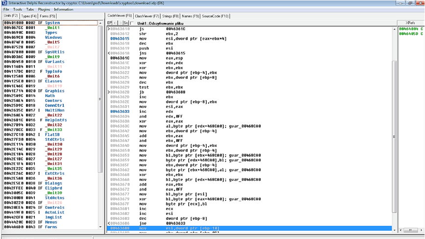 Do uzyskania kodu assemblera wykorzystałem aplikację Interactive Delphi Reconstructor w najnowszej dostępnej na stronie producenta wersji. Rys. 9.