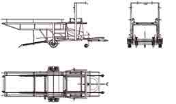 Automatyczna przyczepa na puste skrzynie uzupełnia system zbierania TECNOFRUIT oraz ma 5 funkcji hydraulicznych: transport pustych skrzyń na taśmie łańcuchowej na górze przyczepy, podnoszenie pustych