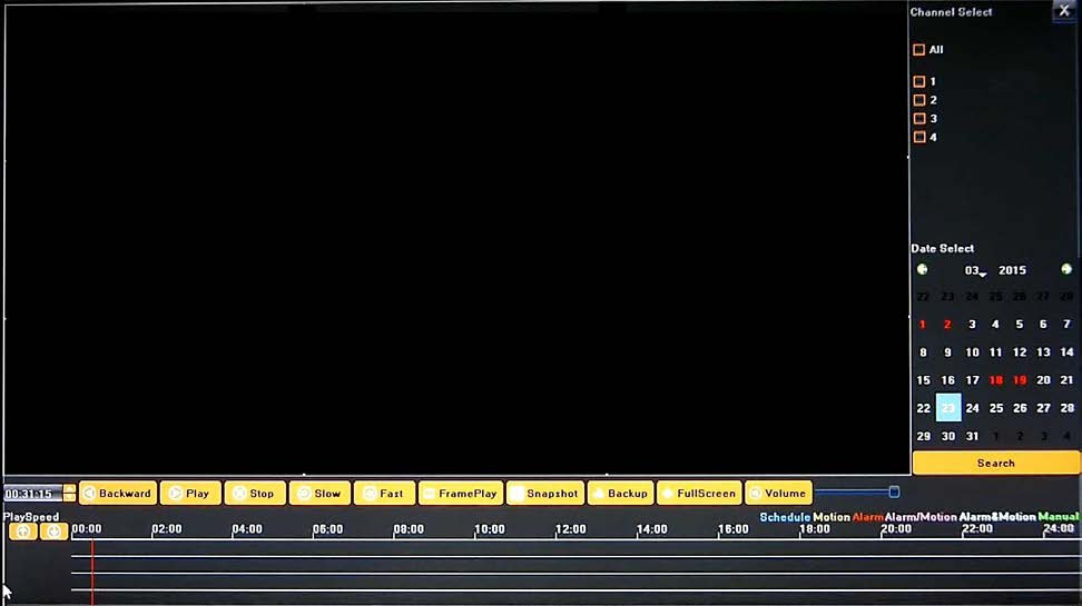 NVR-5836 User s manual (Short) ver.1.0 NVR MENU 4.2. Searching and playing recorded video To start the PLAYBACK MENU click icon.