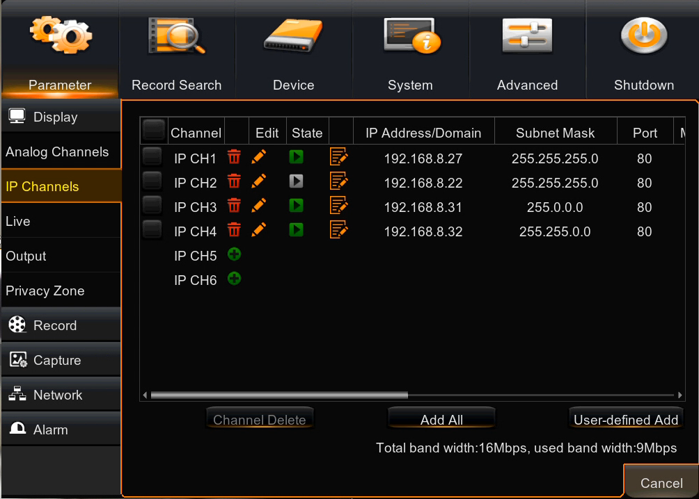 NHDR-5104AHD, NHDR-5108AHD, NHDR-5116AHD User's manual (short) ver. 1.0 DVR OPERATING - inform about connection status. Green icon means proper connection. Gray icon means problem with the connection.