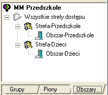 7.Konfiguracja urządzeń systemu bibinet W podobny sposób deklarujemy w zakładce Piony podział opiekunów na rodziców i nauczycieli 7.1.2 Deklaracja stref dostępu i obszarów zabezpieczonych.