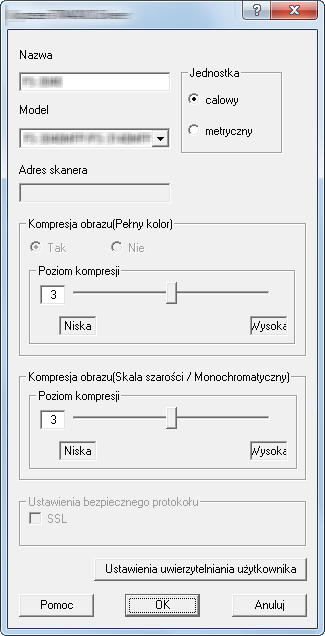 2 Wybierz urządzenie z listy. 3 Wprowadź adres IP lub nazwę hosta urządzenia. 4 Wybierz jednostki miary. 5 Korzystając z SSL, zaznacz pole wyboru SSL. 6 Kliknij przycisk [OK].