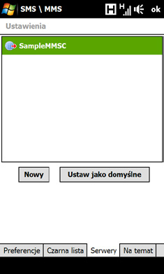 122 Przesyłanie wiadomości W przypadku braku wstępnie zdefiniowanych ustawień, wybierz Nowy, a następnie wprowadź następujące informacje, które można uzyskać od dostawcy usług bezprzewodowych: Brama.