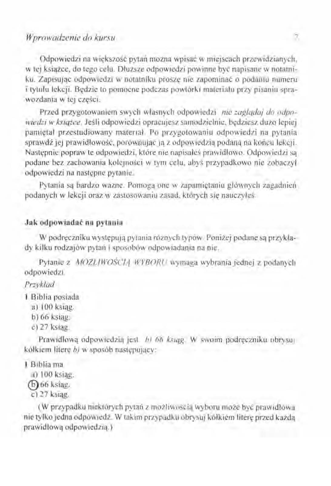 Wprowadzenie do kur lu 7 Odpowiedzi na wrększosc pytan mazna wpisac w miejscach przewidzianych w tej ksiązce, do tego celu Dłuzsze odpowtedzi powinne byc napisane w notatru ku Zaprsując odpowredzi w