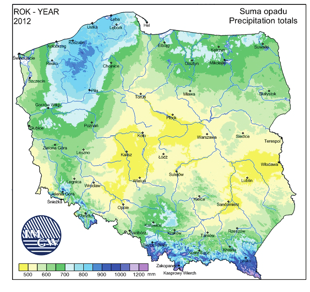 ) [(źródło: [83]) Opady atmosferyczne Według klasyfikacji opadowej stosowanej przez IMGW, rok 212 w Polsce został sklasyfikowany jako normalny.