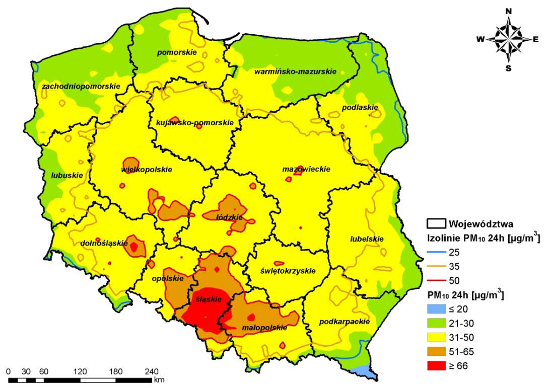 Prognoza stężeń pyłu PM10 i PM2,5 na rok 2015 na podstawie modelowania Pył