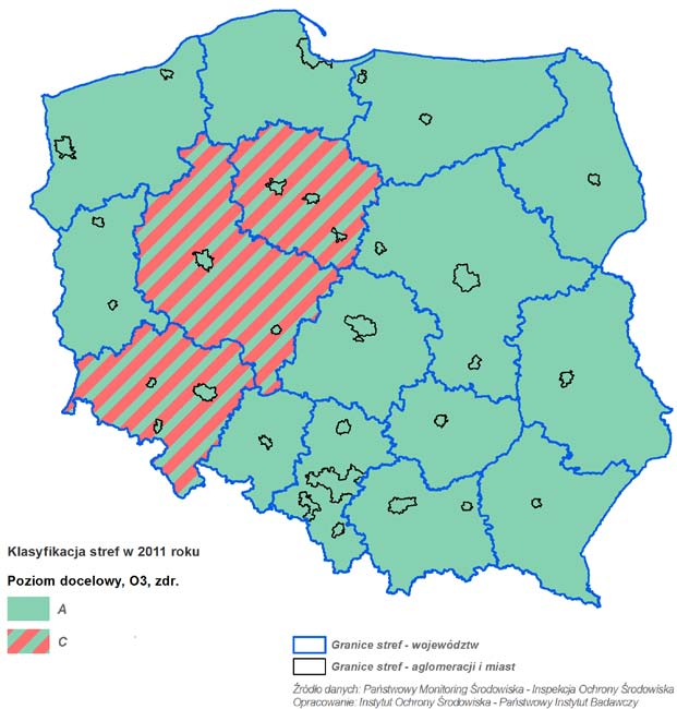 Klasyfikacja stref w Polsce dla O 3 na podstawie oceny