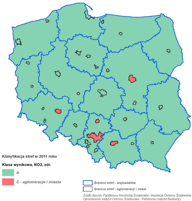 Klasyfikacja stref w Polsce dla NO 2 na podstawie oceny