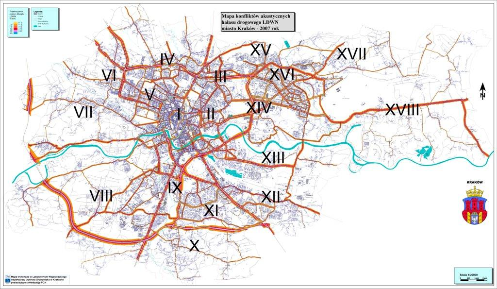 Mapa akustyczna miasta Krakowa - przykłady MAPA PRZEKROCZEO WARTOŚCI