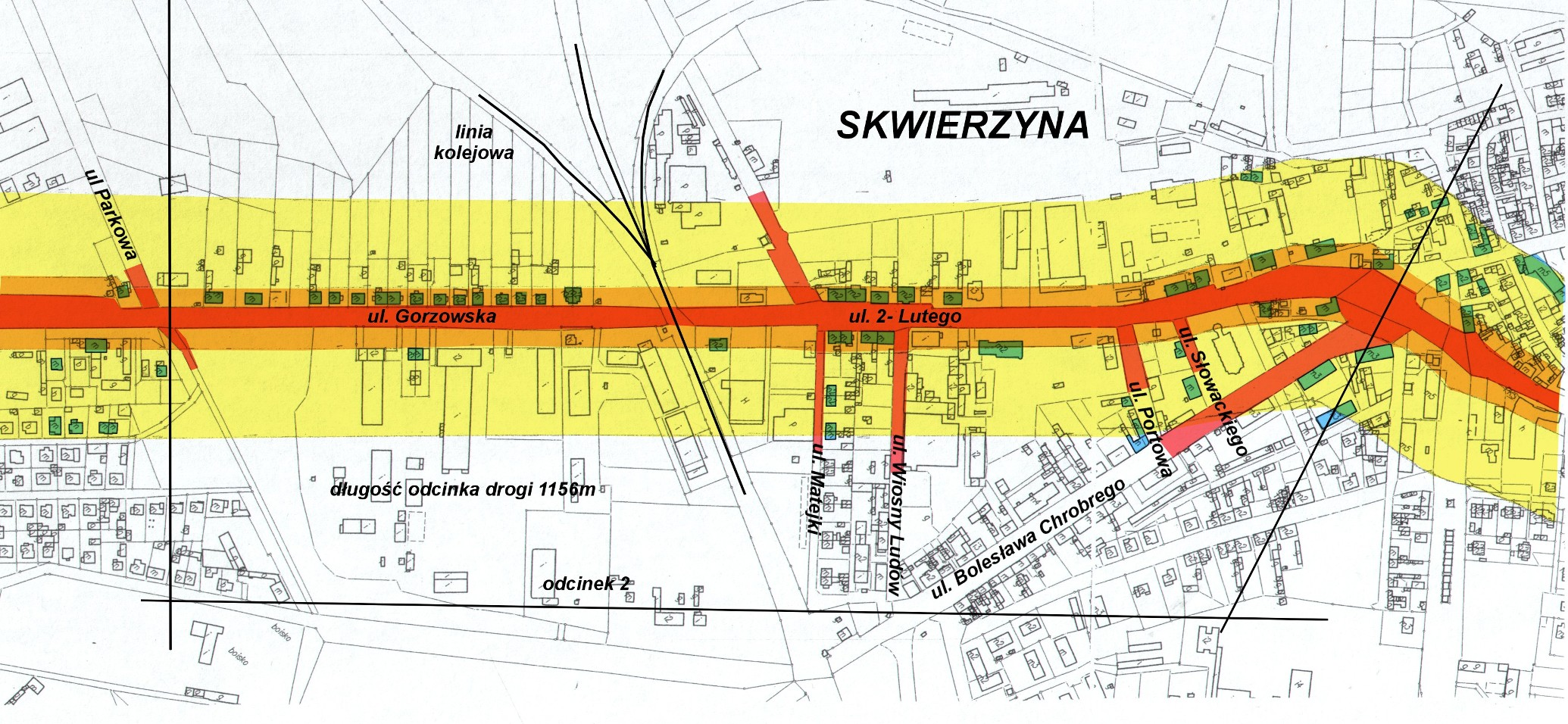 Legenda: - kolor czerwony badany odcinek drogi, - kolor