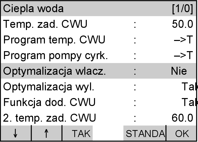 Optymalizacja włączania ogrzewania podgrzewacza Funkcja jest dostępna, jeżeli ustawione są czasy włączania dla pojemnościowego podgrzewacza ciepłej wody użytkowej (patrz strona 24).