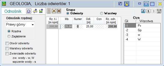 GEOLOGIA możliwość umieszczenia na profilu odwiertów i warstw geologicznych.