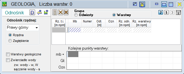 Warstwy Kolejne punkty warstwy z wierszami: Mb metr bieżący, lokalizacja pierwszego punktu warstwy mb + (odległość kolejnych punktów od lokalizacji Numer najbliższego punktu konstrukcyjnego