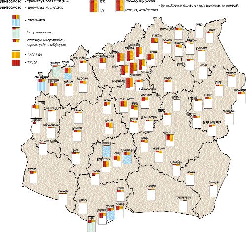 Ryc.40 Mapa zanieczyszczenia dwutlenkiem siarki - rok 2001 Stosunek œrednich rocznych stê eñ SO 2 do