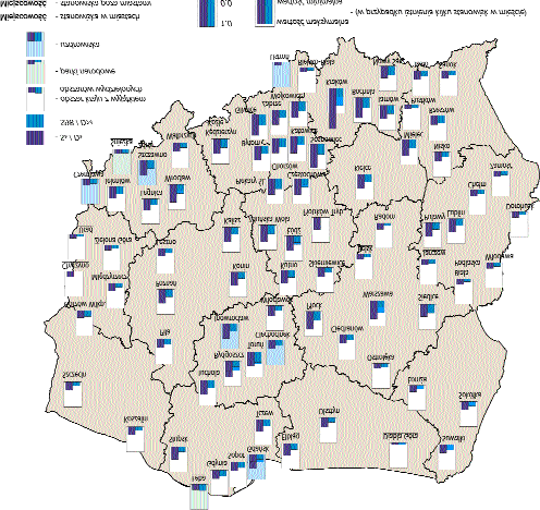 Ryc.41 Mapa zanieczyszczenia dwutlenkiem azotu - rok 2001 Stosunek œrednich rocznych stê eñ NO 2 do