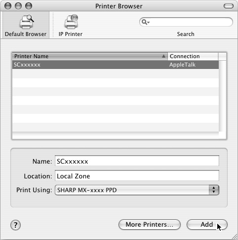 MAC OS X 14 Skonfiguruj sterownik drukarki. Opisywane urządzenie może drukować przy pomocy funkcji IPP.
