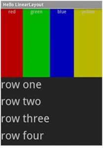 Podstawowe layouty LinearLayout Umieszcza komponenty w pojedynczej kolumnie/wierszu (to