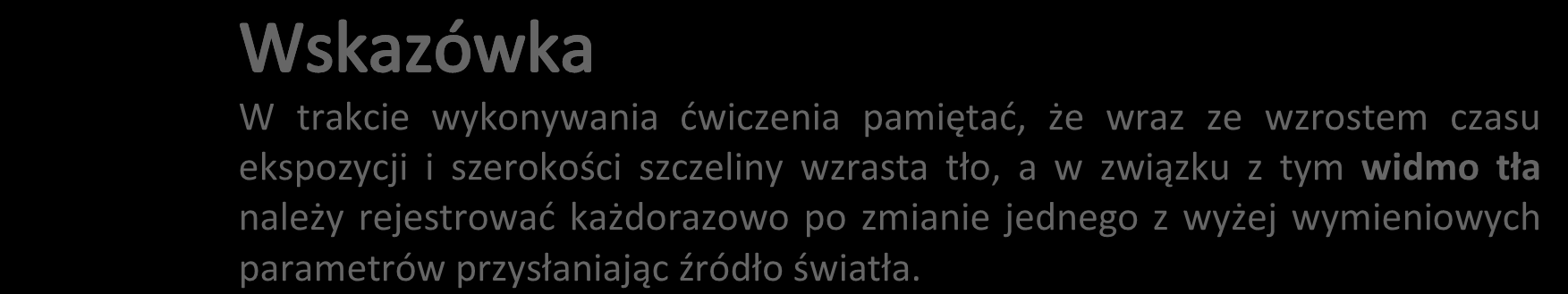 Zarejestrowane widma można zapisać na kilka sposobów; w celu poddania ich dalszej obróbce należy zapisać je w postaci kodu ASCII wybierając kolejno następujące opcje w menu: File, Export as ASCII,