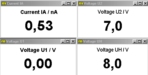 5. Pojawią się okienka pomiarowe z ustawionymi parametrami