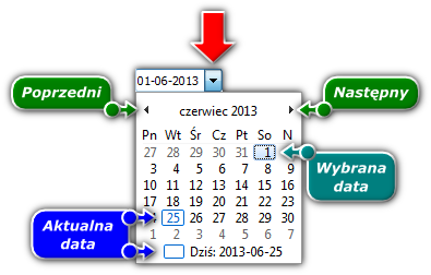 19 Ręcznie wpisana data musi mieć następujący format: DD-MM-RRRR (dzień-miesiąc-rok) Datę można także zmieniać przy użyciu strzałek na klawiaturze.