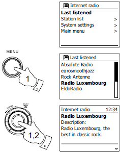 Ostatnio słuchane Radio ma możliwość szybkiego przywołania dziesięciu ostatnio odsłuchiwanych stacji radiowych lub podcastów.