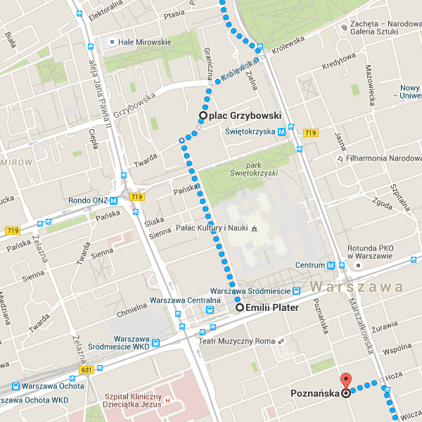 Emilii Plater, do Poznańska, Mapy Google plac Grzybowski 4.