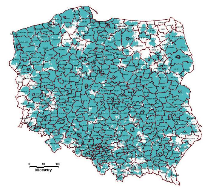 Poglądowy zasięg sieci Aero2