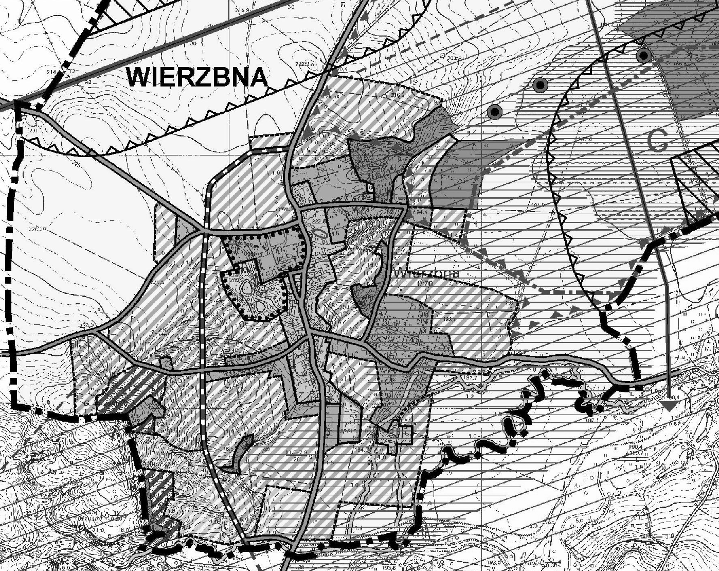 wieś WIERZBNA - GMINA ŻARÓW MIEJSCOWY PLAN ZAGOSPODAROWANIA PRZESTRZENNEGO OBSZARU POŁOŻONEGO W OBRĘBIE WSI WIERZBNA SKALA 1:1000 0 10 50m Maa omniejszona fotomechanicznie Obowiązuje skala liniowa