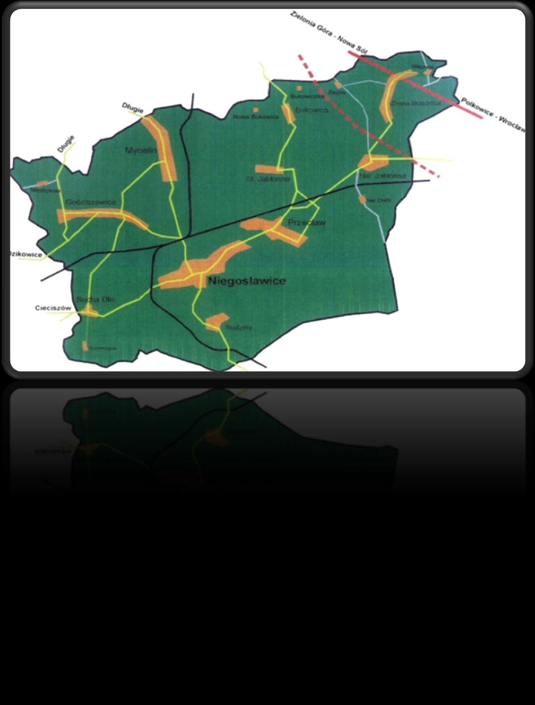 wielkości 350-500 mieszkańców, 4 mniejsze oraz 9 przysiółków o zaludnieniu