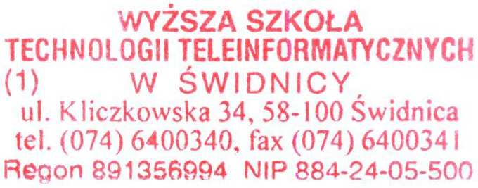 Wyższa Szkoła Technologii Teleinformatycznych w Świdnicy Dokumentacja specjalności Systemy komputerowe administracji prowadzonej w ramach kierunku Informatykana wydziale Informatyki 1.