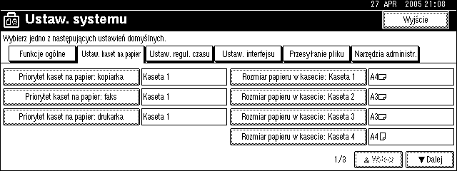 Ustawianie rozmiaru papieru za pomocà panelu operacyjnego Ustawianie urzàdzenia za pomocà panelu operacyjnego podczas âadowania papieru o rozmiarze standardowym do tacy rêcznej odbywa siê zgodnie