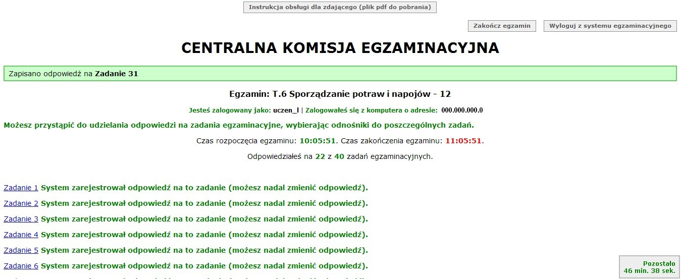 Moduł 1. Informacje wprowadzające System odnotowuje, na które zadania Zdający udzielił odpowiedzi. Do każdego zadania można powrócić w dowolnym momencie i zmienić już udzieloną odpowiedź (rysunek M1.