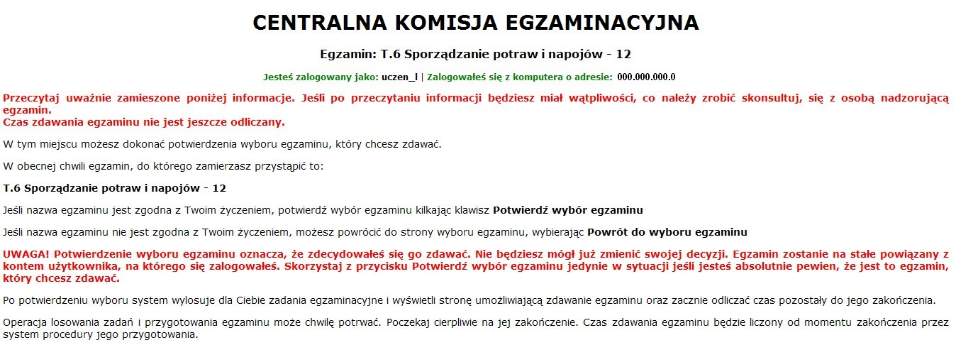 elektronicznego Zdający otrzymuje od przewodniczącego zespołu egzaminacyjnego adres strony internetowej oraz dane do logowania: nazwę użytkownika oraz hasło dostępu do systemu