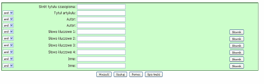 systemu operacyjnego. Formularz wyszukiwawczy zawiera operatory wyszukiwania, pola kryteriów wyszukiwawczych, słownik, przyciski funkcyjne. Rys. 5.