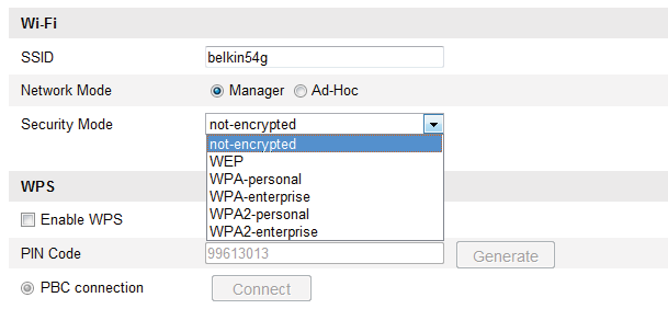 not-encrypted (bez szyfrowania), WEP, WPA-personal, WPA-enterprise, WPA2-personal i