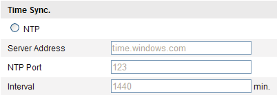 Figure 5-2 Ustawienia czasu Wybierz Time Zone (Strefa czasowa). Wybierz strefę czasową swojej lokalizacji z menu rozwijanego. Synchronizacja czasu przez serwer NTP.