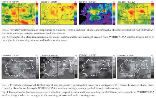 Temperatura radiacyjna powierzchni Przykłady map rastrowych i wektorowych Rejestracja obrazów w latach 2004-2005 w pięciu kanałach spektralnych