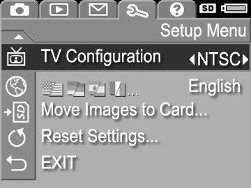 Rozdział 6: Korzystanie z menu Setup (Ustawienia) Setup Menu (Menu ustawienia) umo liwia okre lenie wielu ustawie aparatu takich jak d wi ki aparatu, data i czas oraz konfiguracja zł cz USB i TV.