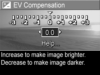 EV Compensation (Kompensacja na wietlania) W trudnych warunkach o wietleniowych mo na zastosować EV Compensation (Kompensacj na wietlania), aby zmodyfikować automatyczne parametry na wietlania