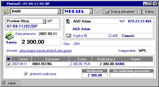 Podstawowe pojęcia i dane 2 33 Osoby mające odpowiednie uprawnienia mogą edytować kwotę i opis rozrachunku.