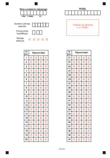 Wzór kodowania karty odpowiedzi: Przykład karty odpowiedzi do części pisemnej egzaminu zawodowego przeprowadzanego w formie drukowanej zdający wpisuje datę