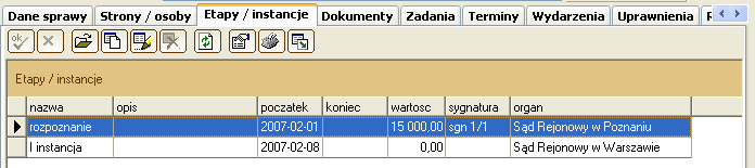 została obsługa na karcie Etapy/Instancje.