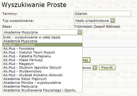 WYSZUKIWANIE PROSTE (TYP WYSZUKIWANIA: HASŁO PRZEDMIOTOWE) Istnieją sytuacje, gdy wpisanie tytułu może uniemożliwić znalezienie żądanego dokumentu.